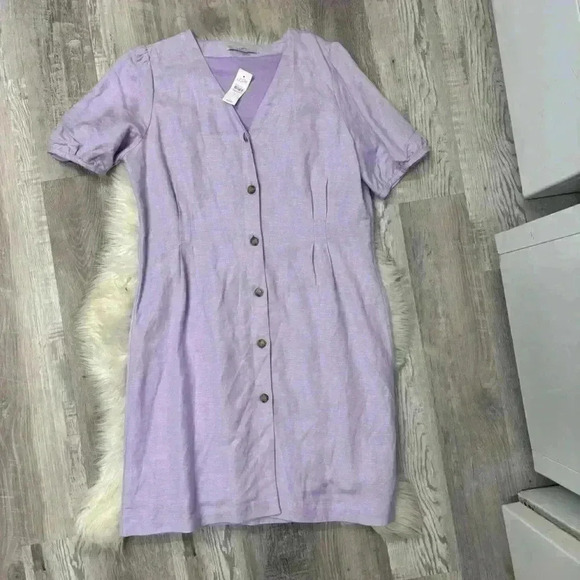 NWT Loft Ann Taylor lilac purple Button V-Neck Dress sz 14 - Picture 5 of 11
